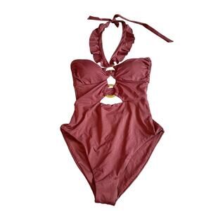 Soluna Swim Standard Buckle Up One Piece Bandeau Swimsuit Medium Bronze